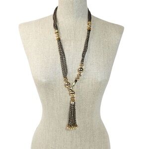 Stella & Dot Bianca Tassel Necklace Lariat Two Tone Golden 33"